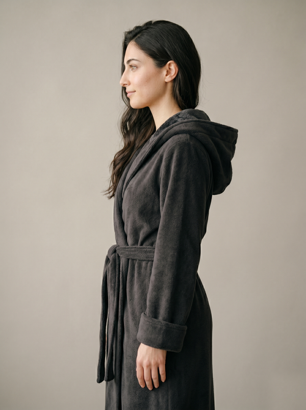 Frova Hooded Bathrobe - Soft Black