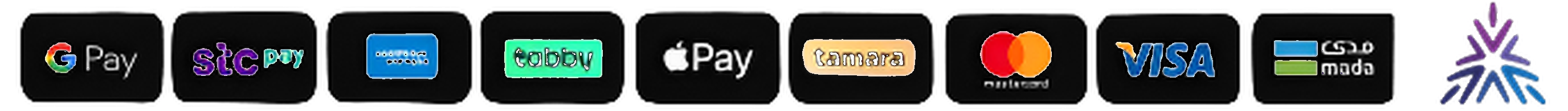 طرق الدفع المتاحة: Google Pay, stc pay, American Express, tabby, Apple Pay, tamara, Mastercard, Visa, mada