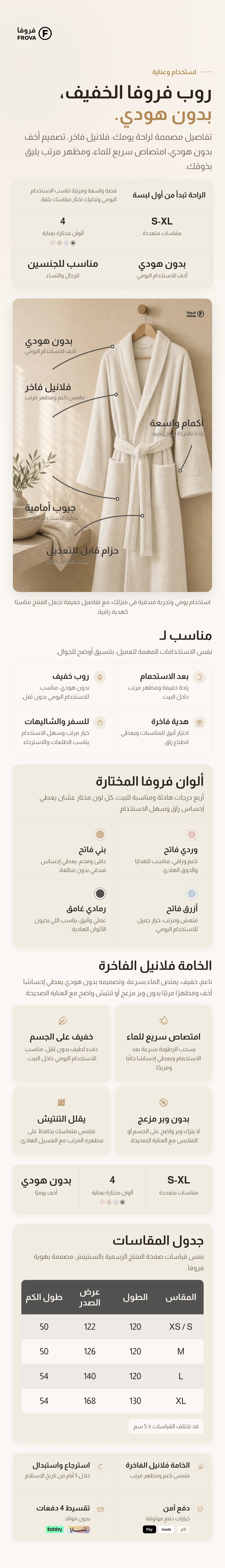 تفاصيل روب حمام فروفا بدون هودي